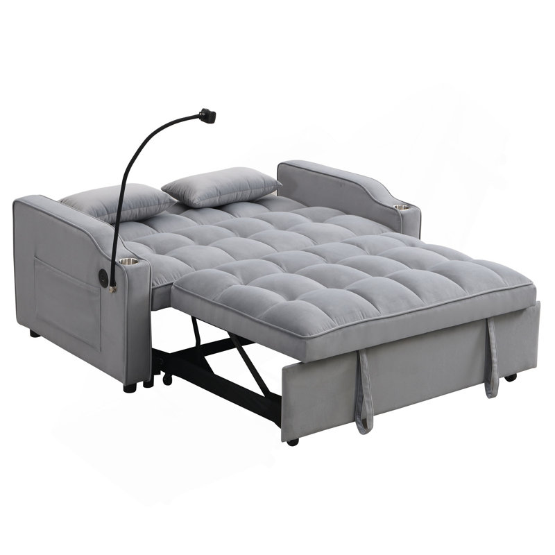 Canapé-lit futon moderne en velours avec canapé-lit, petit canapé-lit avec dossier inclinable réglable, coussins décoratifs, poches, meubles de salon, canapé-lit convertible 3 en 1