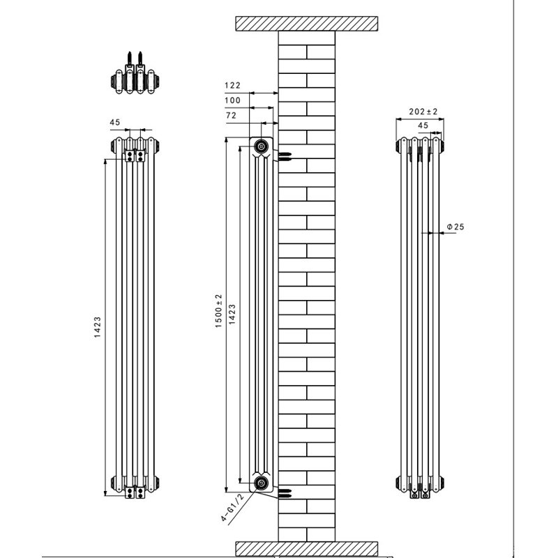 Valery Vertical Traditional 3 Column Cast Iron Style Designer Radiator, White, 150cm H x 20cm W