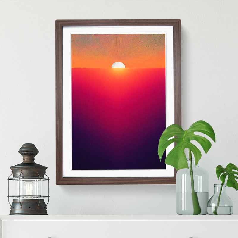 Beguiling Abstract Sunset - Wall Art, 36cm H x 27cm W x 2cm D, Walnut Framed, White