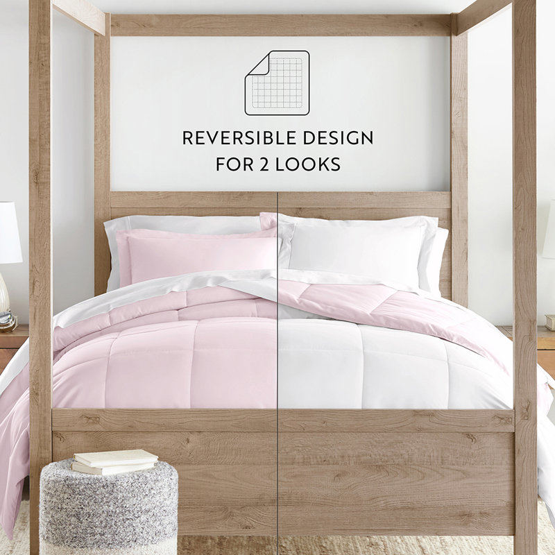 Blush and White Reversible Down-Alternative King Comforter Set