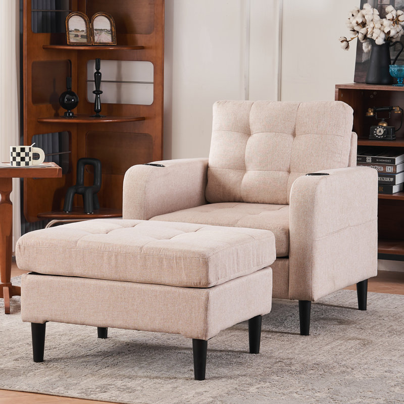 Fauteuil d'appoint rembourré avec rangement Monelle, Beige