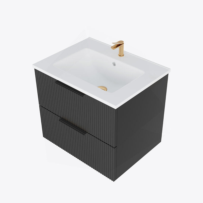 Armoire de salle de bain avec deux tiroirs de rangement, 24", Noir