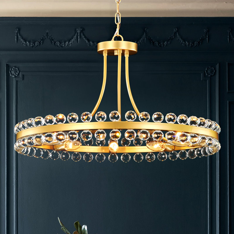 Jackeline 9 - Light Crystal Ring Round Wheel Chandelier Ring Chandelier, Brushed Gold