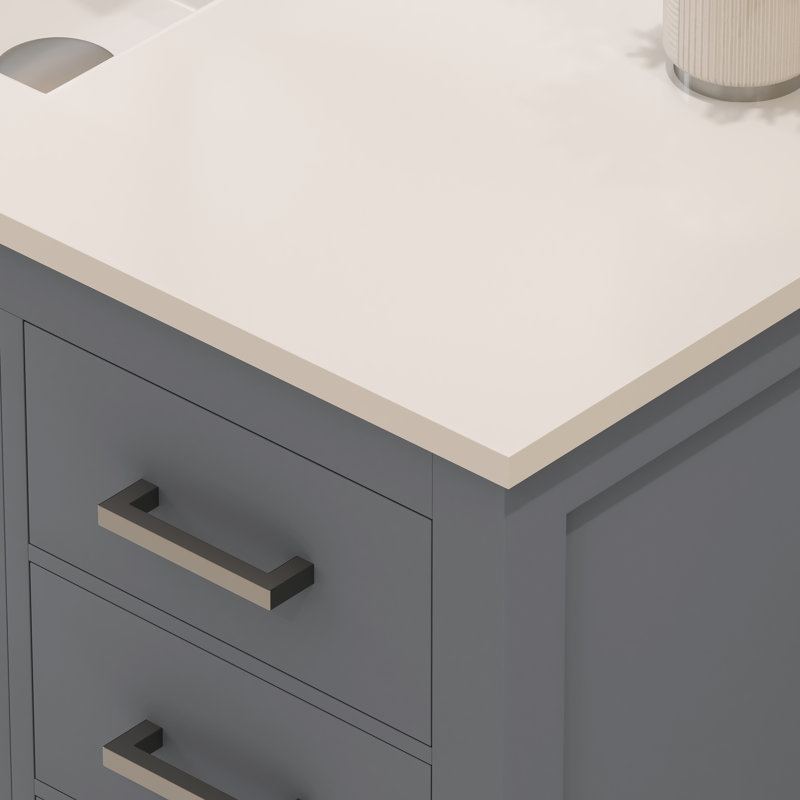 Rooh 36'' Charcoal Gray Bathroom Vanity with White Quartz Top