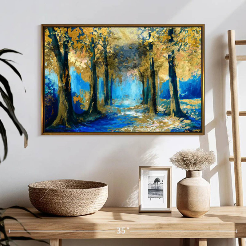 Forêt abstraite, Cadre flottant doré, 25 po x 17 po