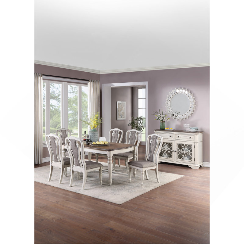 Transitional Style 1Pc Dining Table Ash Rectangle Table Unique Design Legs Kitchen Dining Room, Antique White/Oak