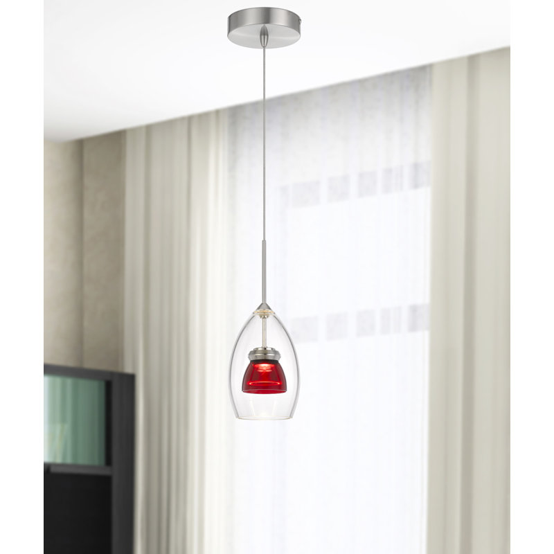 Luminaire suspendu conique à 1 lumière Lambdin, Transparent / Rouge