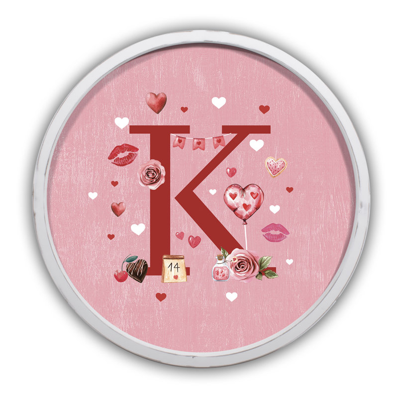 «Valentine Things Monogram - K Round», reproduction encadrée
