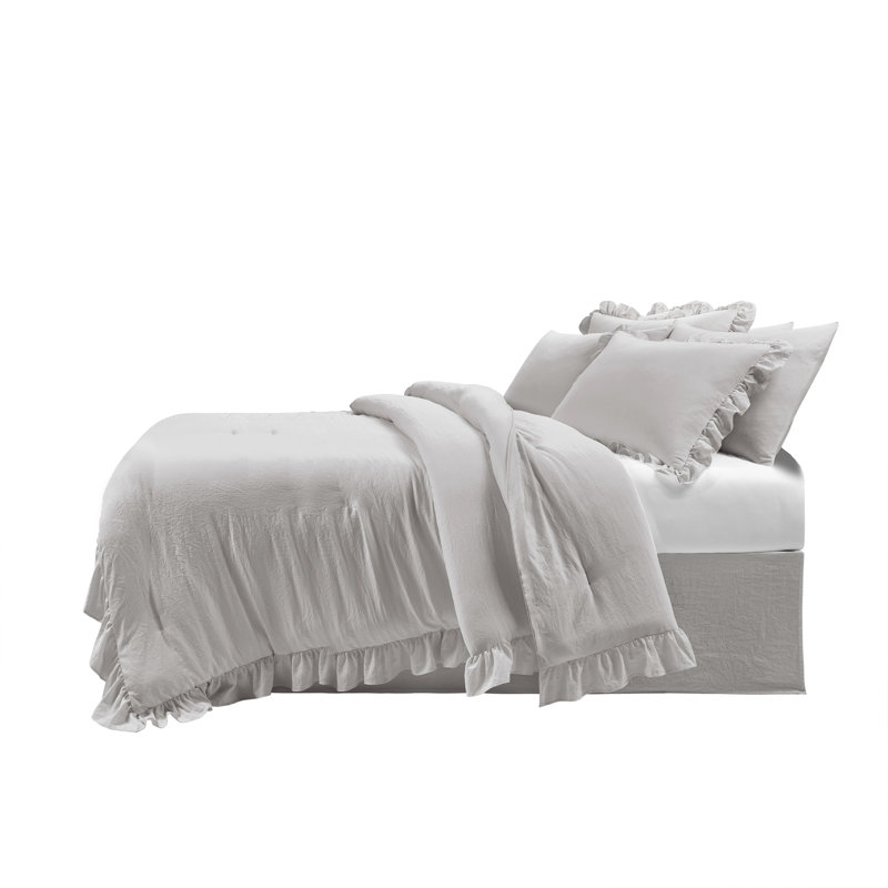 Reyna Microfiber 6 Piece Comforter Set, Light Gray
