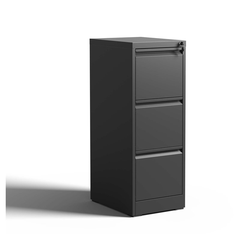 3-Drawer Metal Vertical File Cabinet with Lock, Black Powder-Coated Steel Office Storage