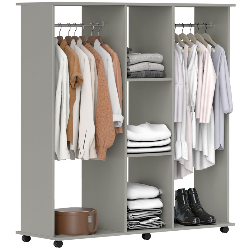 HOMCOM Double Open Wardrobe w/ Clothes Hanging, Grey