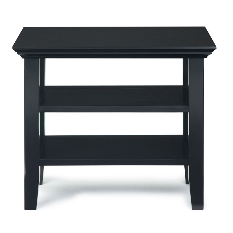 Acadian Solid Wood Transitional Table with Open Shelves, 20"H x 14"W x 24"D, Black