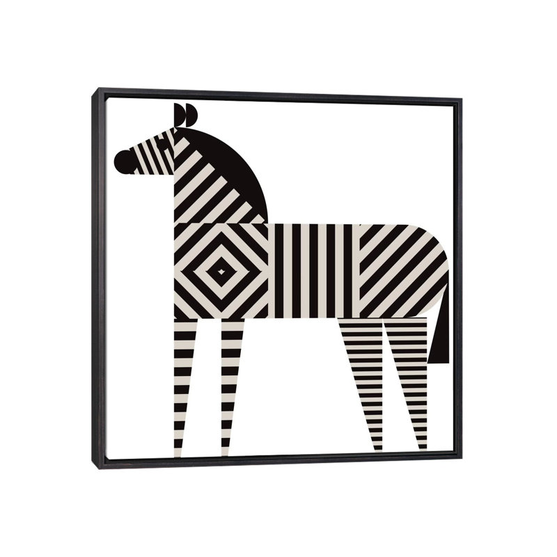 Décoration murale zèbre à rayures pour enfants, H 37 po x l 37 po x P 1,5 po, Toile avec cadre noir patiné