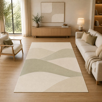 Tapis d'intérieur « Ultra Fin » 152 x 213 cm à motif de collines abstraites, idéal pour le salon. Doux et à poils courts, il est doté d'un envers antidérapant en silicone et peut également servir de tapis décoratif pour la chambre, le bureau ou la salle familiale. Couleur : vert sauge.