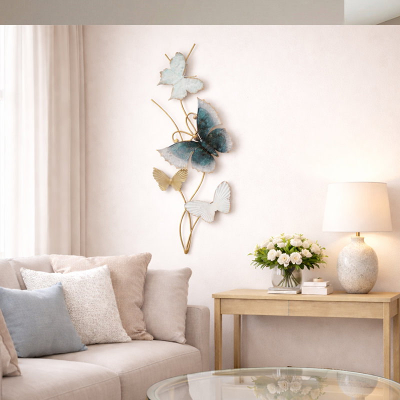 Décoration murale verticale en métal papillon et bleu 21 po Butterfly Sky, Butterfly Sky Wall Sculpture