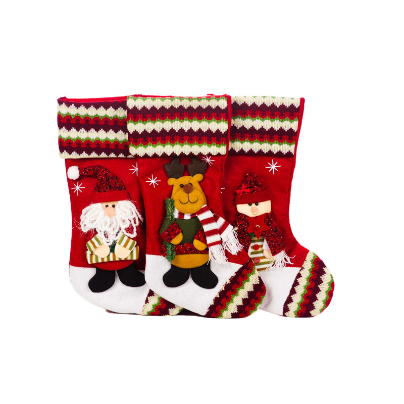 Bas de Noël 18,5 "avec personnages de fêtes 3D, ensemble de 3