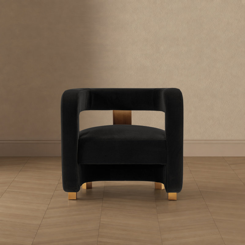 Amirah Modern Velvet Upholstered Pine Wood Accent Armchair in Black, Black Velvet