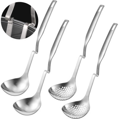 Ensemble de 4 cuillères à fondue 4 pièces en acier inoxydable 304 - Écumoires et cuillères à soupe de 11,8 po pour la maison et le restaurant