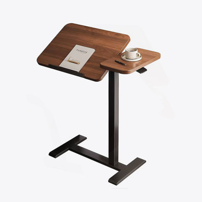 Overbed Bedside Desk, Mobile Rolling Laptop Stand Tilting Overbed Table With Wheels, Height Adjustable Tray Bedside Table For Laptop Bed Sofa, WALNUT