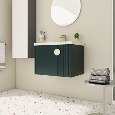 Wall Mounted Bathroom Vanity With Ceramic Washbasin, 28 Inch, Soft Close Doors, Modern For Small Baths, Plywood Inch Sink - Cabinet Smooth Surface