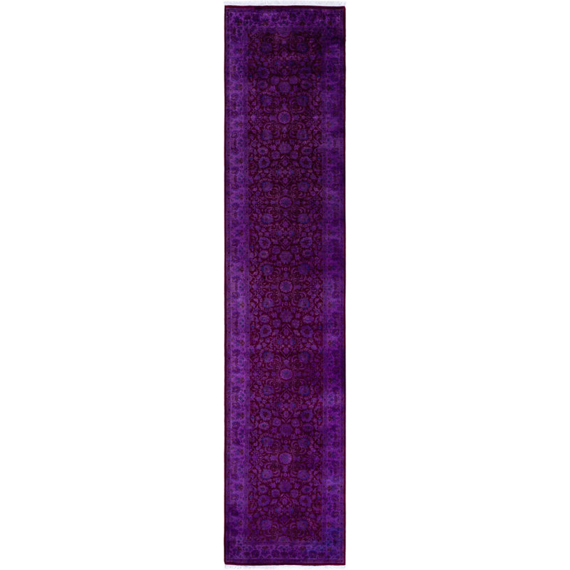 Overdyed Hand-Knotted Wool Modern-Contemporary Purple Runner 2' 7" x 12' 2"