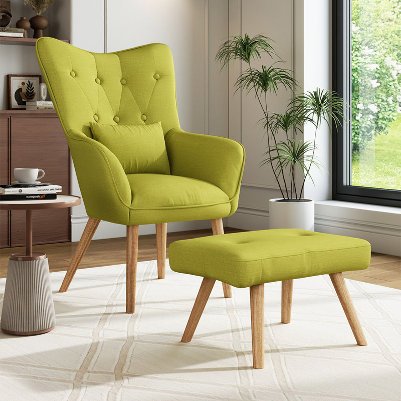 Hraztan Upholstered Accent Chair with Footstool, Green
