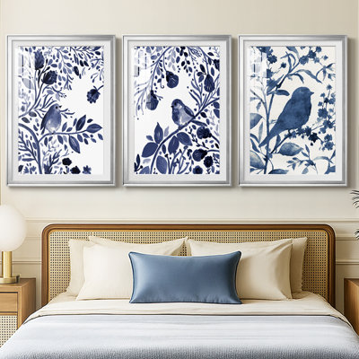Indigo Song I - Impression personnalisée de qualité supérieure avec cadre mat - 3 pièces