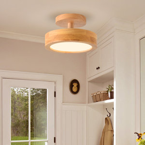 Wood Round Ceiling Light Flush Mount for Modern Bedroom Hallway Laundry