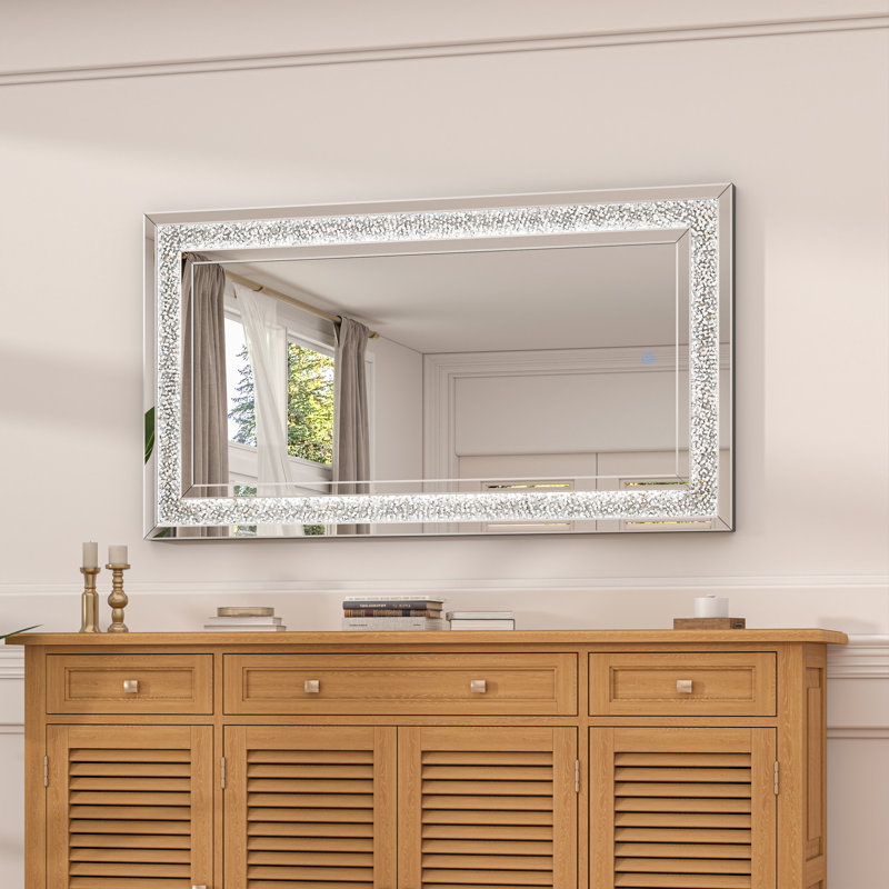 LED Diamond Wall Mirror with Dimmable Lights & 3 Color Modes, Crystal Diamond Vanity Mirror for Bathroom, Living Room, Bedroom