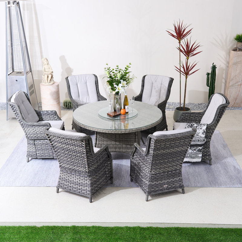 Round Outdoor Dining Set With Cushions, Gray, 6