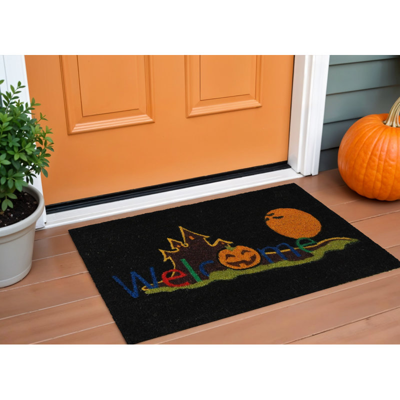 Paillasson 17 po x 29 po noir et orange Welcome