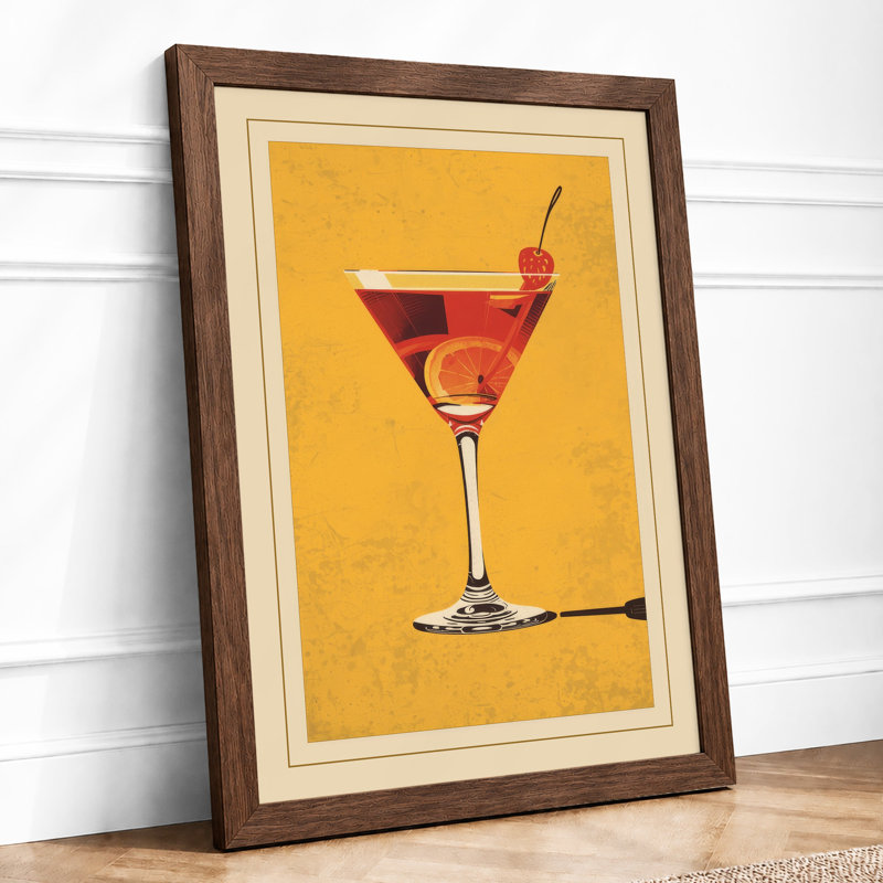 Martini at Sunset Retro - Framed Print, A4 - 29.7 x 21.0 cm, Walnut