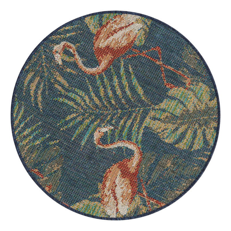 Rolla Machine Woven Floral Indoor/Outdoor Rug , Round 3'3"
