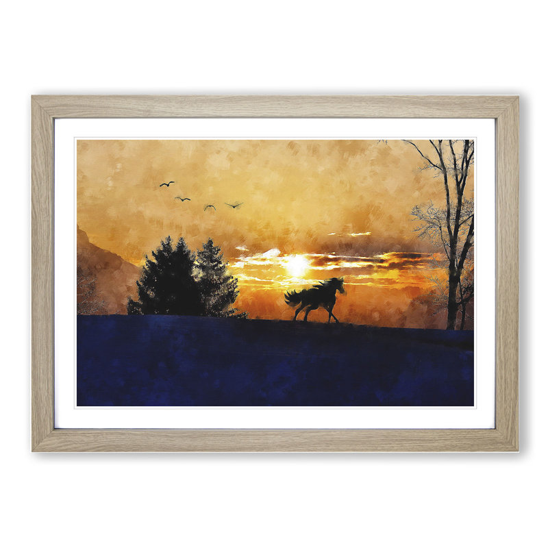 Wild Horse at Sunset Vol.2 - Picture Frame Painting, Oak Framed, 36cm H x 48cm W x 2cm D