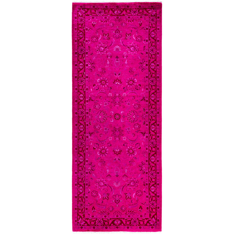 Tapis de couloir rose en laine noué à la main Chaffin 2 pi 7 po x 7 pi 2 po