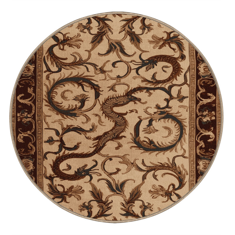 Tapis beige français lavable à la machine, Rond 8 pi