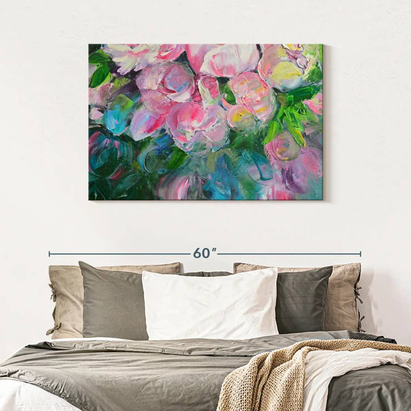 Abstrait pivoines, reproduction sur toile, H 30 po x l 45 po x P 1,25 po