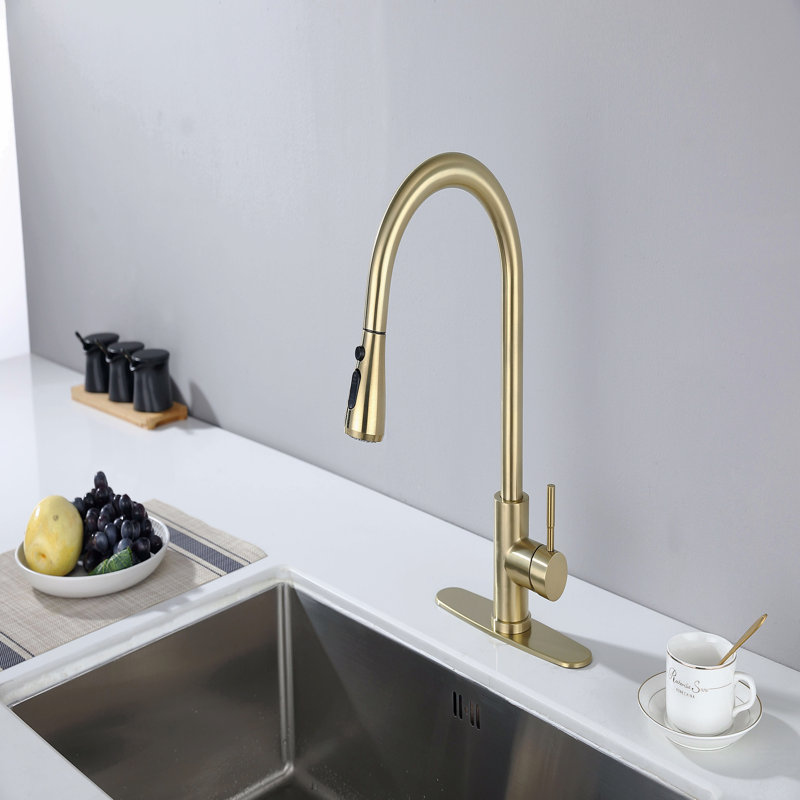 Kitchen Faucet With Pull Out Spraye, Brushed Gold