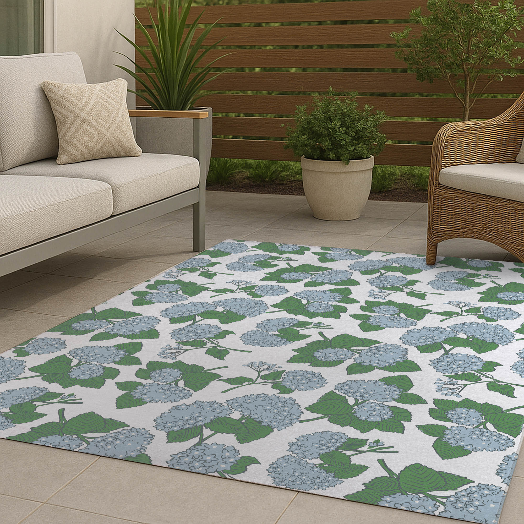 Winston Porter Hydrangea Non Slip Outdoor Rug | Wayfair