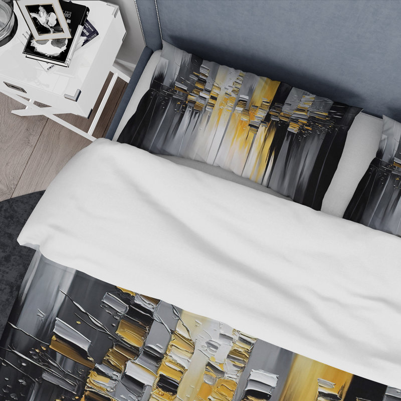 Abstract Geometric Black And Yellow I - Abstract Duvet Cover Set - Microfiber Polyester, King Duvet Cover + 2 King Shams