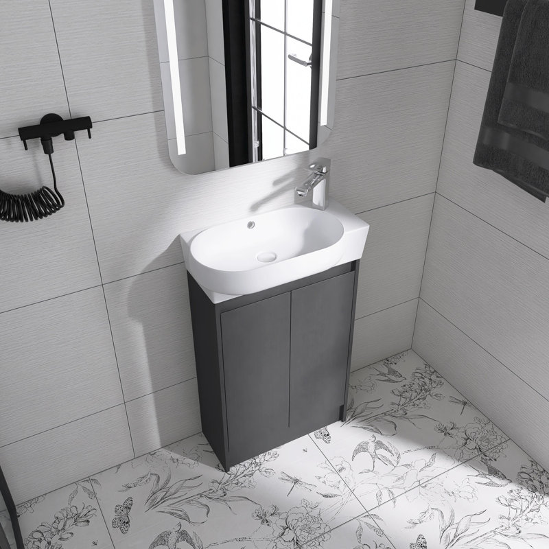 23" Single Sink Freestanding Vanity, Bathroom Vanity Set with Soft-Close Door and Ceramic Basin Sink, Black