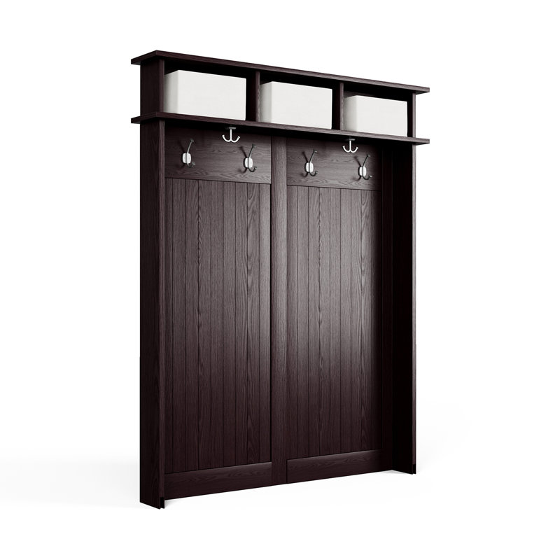 Espresso Solid Wood Hall Tree with Storage Bench and Hooks