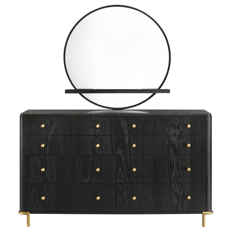 Santram 8-drawer Dresser with Mirror Black, Black