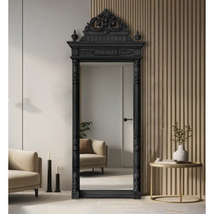 Miroir corps entier rétro en bois massif sculpté