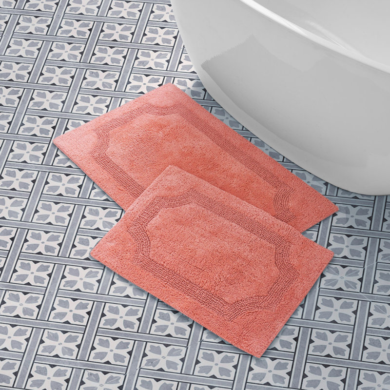 Laura Ashley Tablet Reversible Cotton Bath Rug, Coral, Set of 2