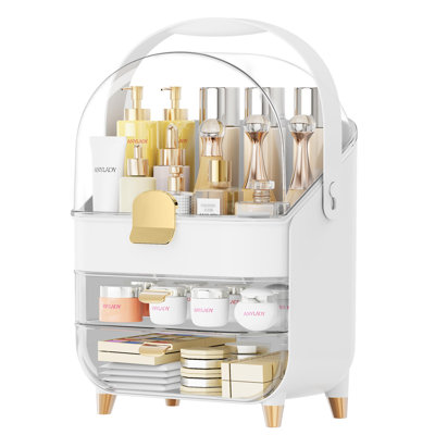 Comptoir de maquillage, organisateur de comptoir de salle de bain, boîtes de rangement, présentoirs de maquillage, organisateurs de maquillage pour coiffeuse, commode (or rose)