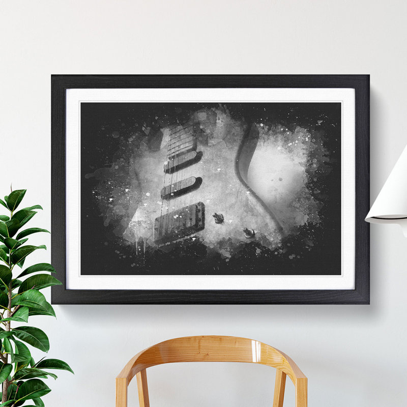 Electric Guitar Vol.2 Paint Splash - Picture Frame Graphic Art, 36cm H x 48cm W x 2cm D, Black