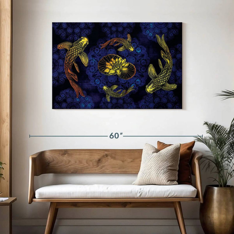 Lotus et koï doré sur toile, H 30 po x l 45 po x P 1,25 po