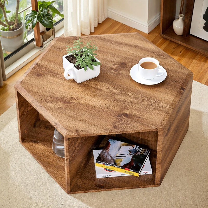 Table basse hexagonale en panneau de fibres à densité moyenne, H 14 po x L 31,5 po x l 27 po