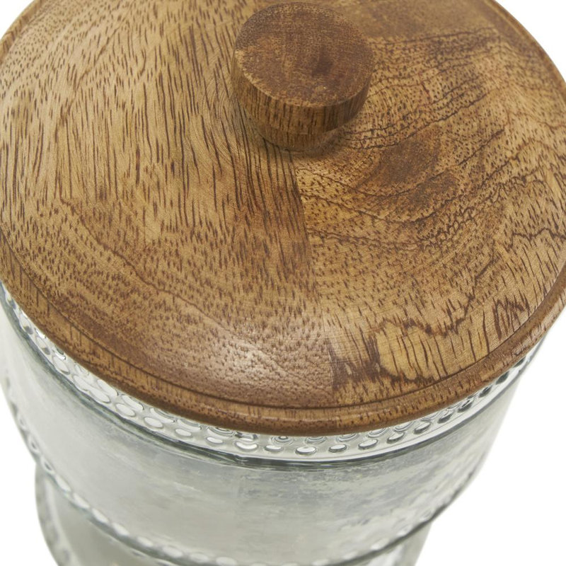 Glass Beaded Clear Decorative Jars with Wood Lids Set